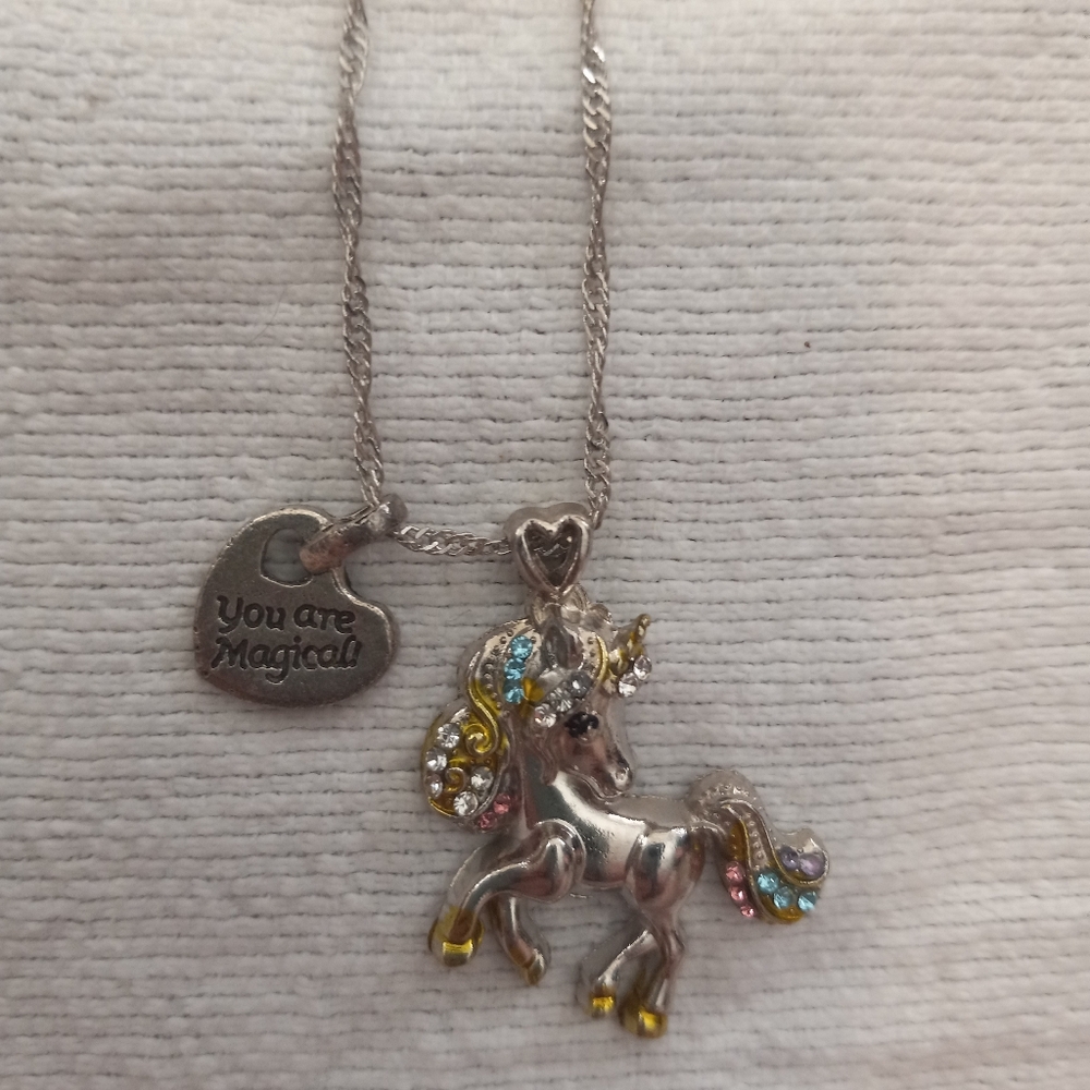 Silver Moon Bay Silver "You are magical" Unicorn Necklace